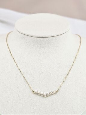 Adornia 14k Gold Plated Crystal Faux Pearl Bar V Necklace Modern Minimalist Boho